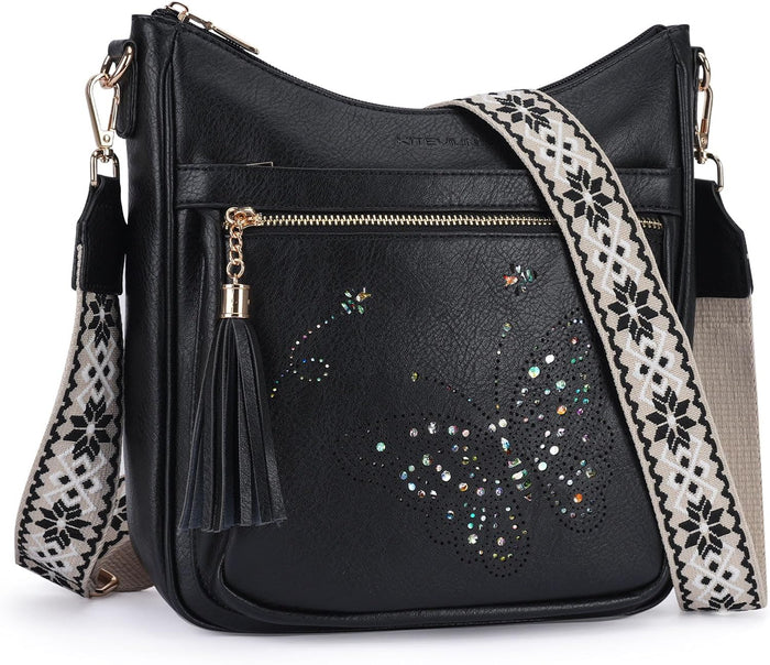 KITEVIUN Medium Crossbody Bags for Women Trendy, Women's Butterfly Shoulder Handbags with Tassel