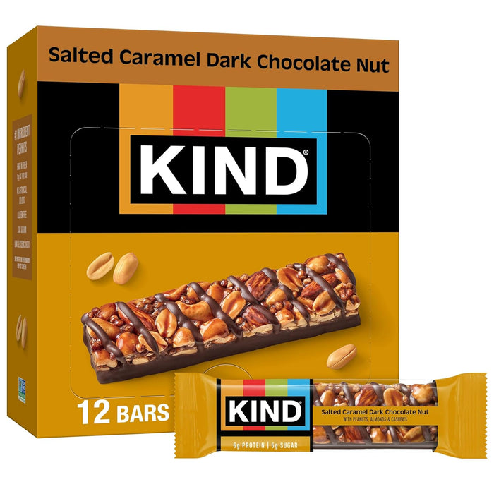 KIND Nut Bars, Caramel Almond & Sea Salt, Healthy Snacks, Gluten Free, Low Sugar, 6g Protein, 12 Count