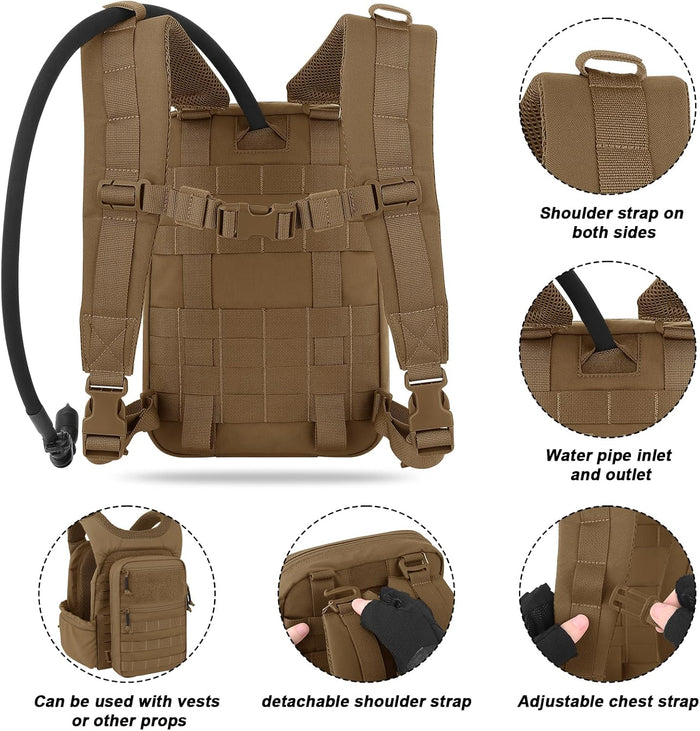 PETAC GEAR Tactical Molle Hydration Pack for 1.5L - Lightweight Water Reservoir Bag for Molle Vest Backpack, for Hiking, Hunting