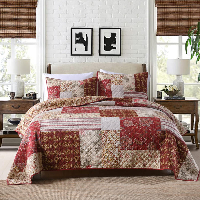 Yvooxny Queen Quilt Set Bedspread Reversible Plaid Grid Quilted Bedspread 3-Piece Real Patchwork Quilt Bedding Set ith Shams for All Seasons, Queen Size, 98 * 90 Inches