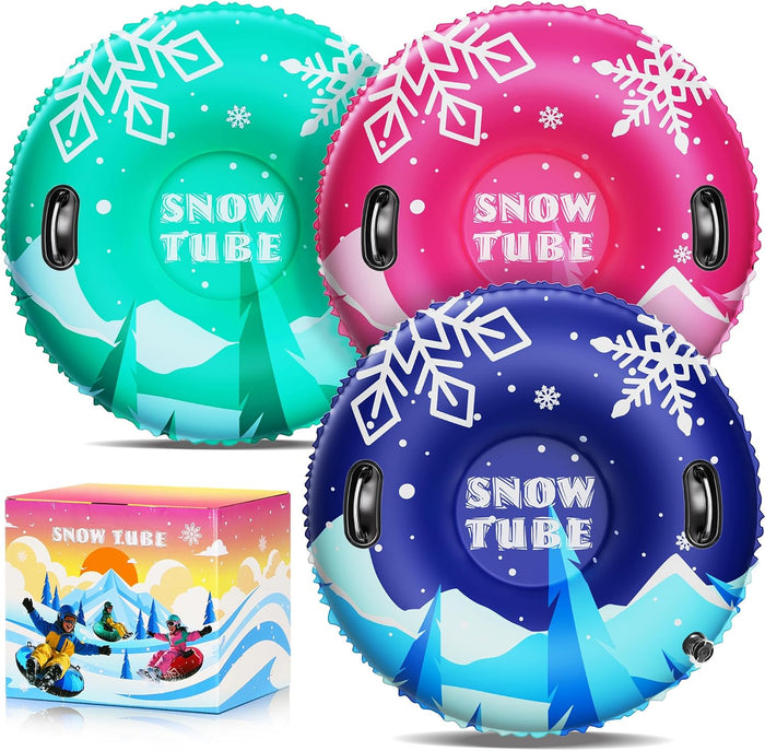 36 Inch Inflatable PVC Snow Tubes for Adults & Kids - Family Outdoor Winter Sledding Set with Thickened Hard Bottom & Handles for Safe Winter Snow Sports Fun