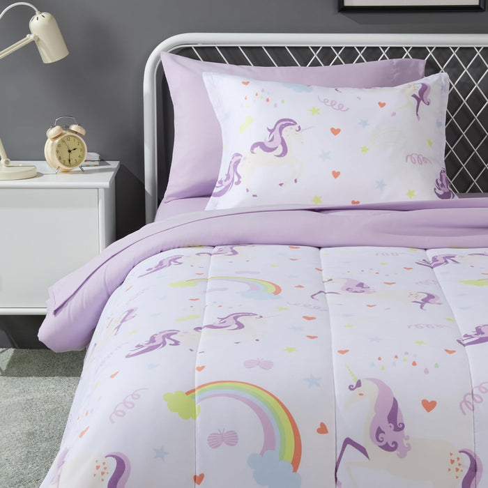 Amazon Basics Kid's Soft, Easy Care Microfiber Bed-in-a-Bag 5-Piece Bedding Set, Twin, Butterfly Friends