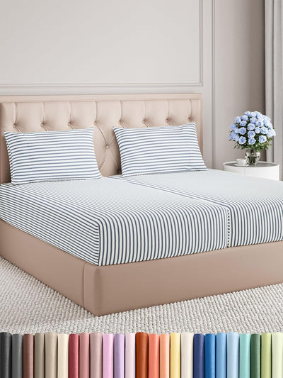 Queen Size 4 Piece Sheet Set - Comfy Breathable & Cooling Bed Sheets Set - Hotel Luxury Bedding for Women, Men, Kids, Teens, Boys & Girls - Deep Pockets, Soft, Wrinkle Free - Oeko-Tex - Blue Stripes 3