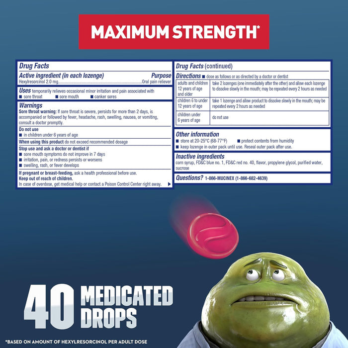 Mucinex Instasoothe Sore Throat Relief, Sore Throat Lozenges, Sore Throat Medicine with Hexylresorcinol, Cough Drops Alternative, 40 Elderberry & Wild Cherry Medicated Numbing Throat Drops