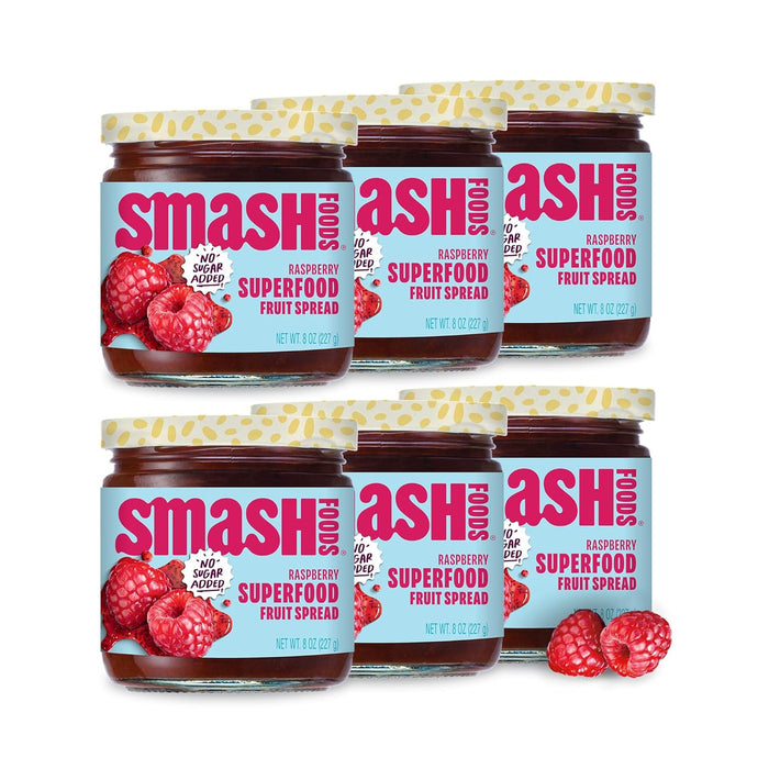 Smash Foods Raspberry Jam | Low-Calorie, No Sugar Added Keto Jam with Upcycled Fruit & Chia Seeds | Vegan, Paleo Superfood Fruit Spread (6 Jars)