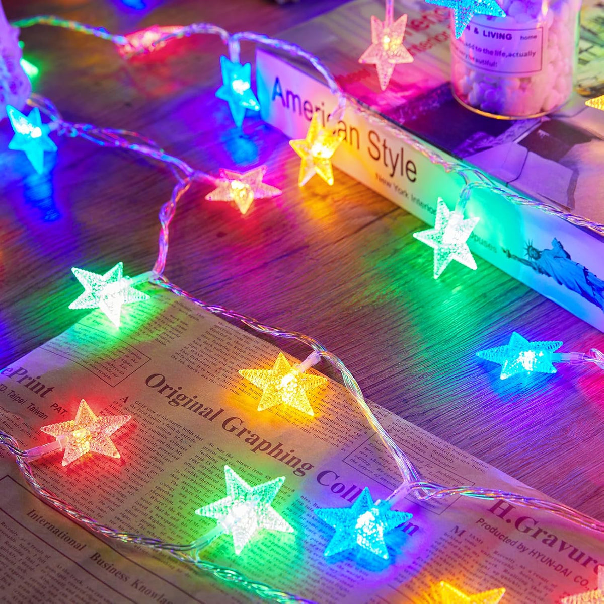 Minetom Star String Lights Battery Operated - 17 ft 50 LED Star Fairy String Lights with Timer, Waterproof for Indoor Bedroom Tent Loft Bed Patio Party Wedding Decor, Warm White