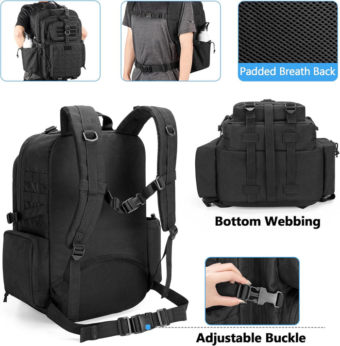 Damero Medical Tactical Backpack, Medical Supplies Bag First Aid Rucksack with Top Y-Strap for Hiking, Trekking Hunting Camping, Black (Bag Only)
