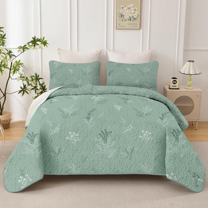 Drucon Burnt Orange Quilt Set King Size Branch Bedspread Coverlet Set, Terracotta Botanical Floral Pattern Quilted Bedding Set 3 Piece Lightweight Microfiber Bed Cover for All Season (104''x90'')