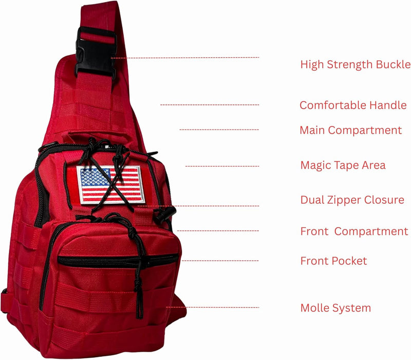 NOVO First Aid Sling Backpack Empty - Red Mini Backpack, Professional Medical Sling Bag & First Tactical Sling