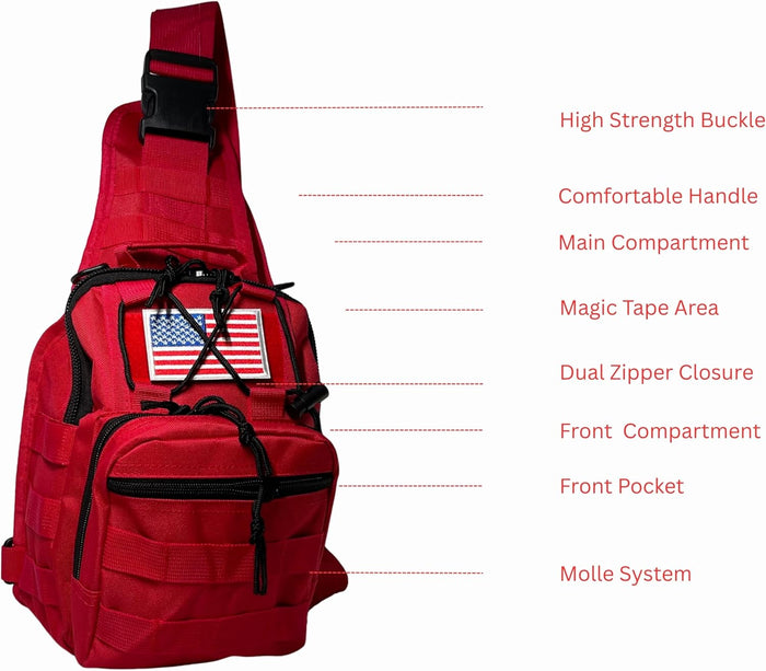 NOVO First Aid Sling Backpack Empty - Red Mini Backpack, Professional Medical Sling Bag & First Tactical Sling