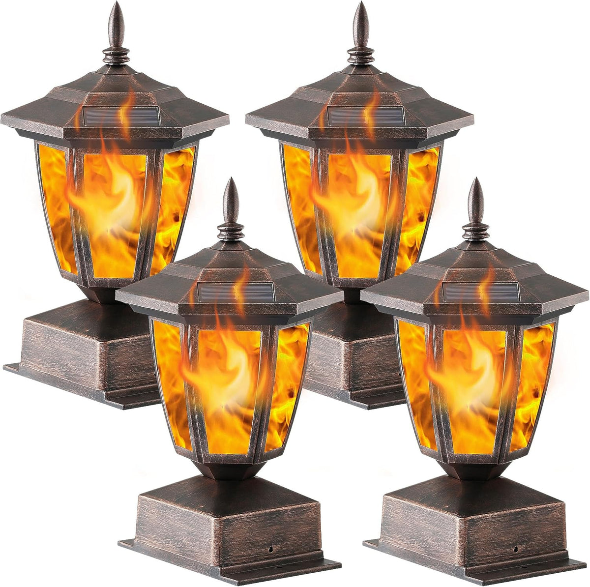 Dynaming Solar Flame Post Lights, Fence Post Cap Lights, LED Lantern, Fit 4x4, 5x5 or 6x6 Wooden Posts