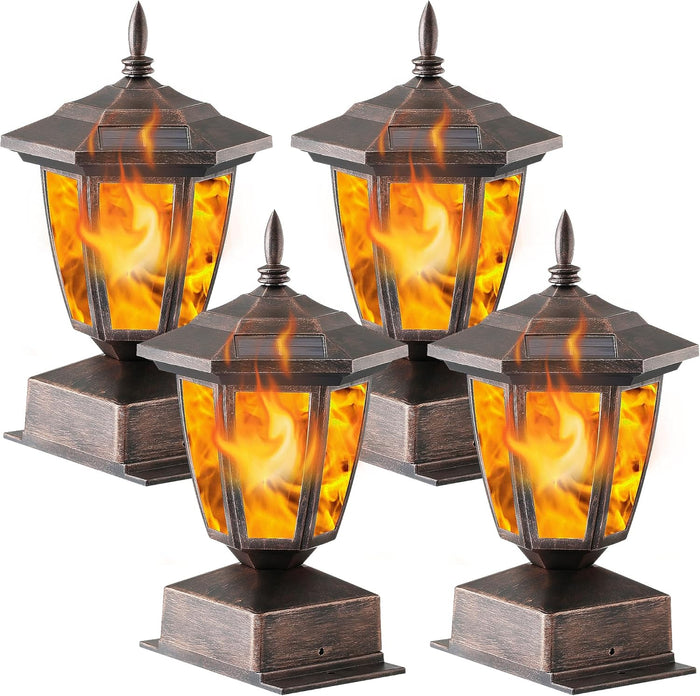 Dynaming Solar Flame Post Lights, Fence Post Cap Lights, LED Lantern, Fit 4x4, 5x5 or 6x6 Wooden Posts