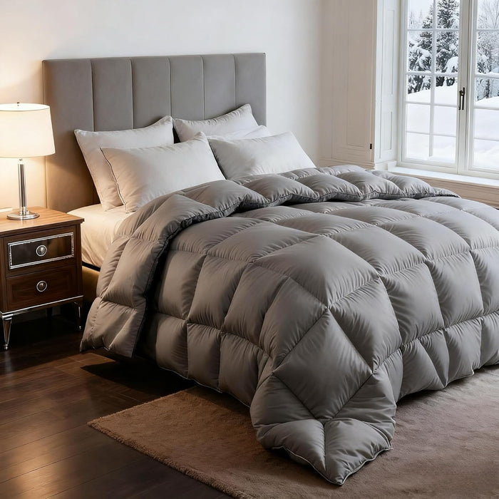 Goose Down Fiber Comforter Queen Size,White Luxurious All Season Hotel Collection Bedding Comforters, Ultra Soft 100% Cotton Fluffy Duvet Insert with Corner Tabs, Queen Size 90"X90"