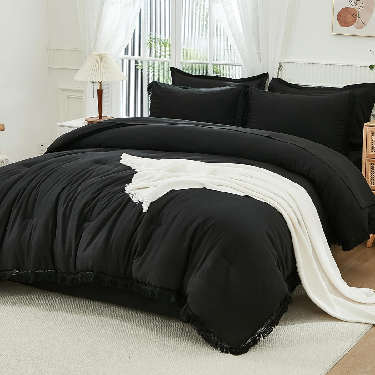 Andency King Size Comforter Set with Sheets Burnt Orange - 7 Pieces Bed in a Bag Boho Soft Lightweight Bedding Sets, Terracotta Rust Tassel Bed Set with Comforter, Sheets, Pillowcases & Shams
