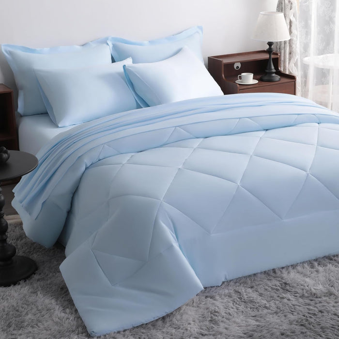 NTBAY Twin Comforter Set with Sheets, 5 Pieces Soft and Breathable Bedding Set, Twin Bed in a Bag, Down Alternative Comforter Set Solid Color All Season, Kids Bedding Set, Aqua