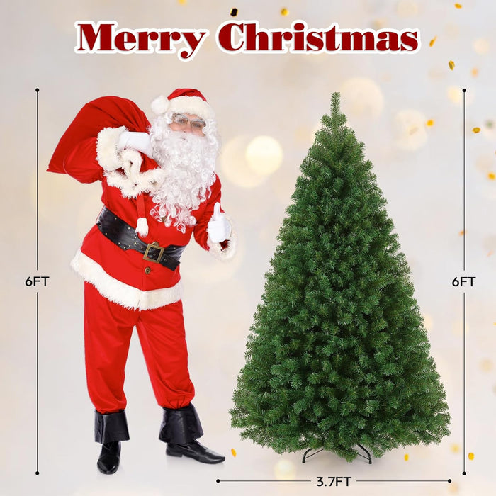 6FT Unlit Artificial Christmas Tree for Holiday Decoration, Premium Hinged Spruce Green Xmas Tree with 800 Branch Tips and Foldable Metal Stand for Home, Office, Party