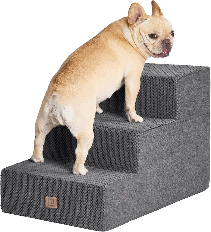EHEYCIGA Dog Stairs for Bed 18" H, 4-Step Dog Steps for High Bed, Pet Steps for Small Dogs and Cats, Non-Slip Balanced Pet Ramp Indoor, Grey