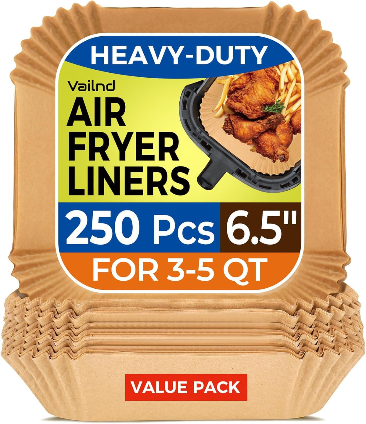 Air Fryer Paper Liners, 125Pcs Parchment Paper, Air Fryer Liners Disposable for Microwave, Non-Stick Air Fryer Liner Square Free of Bleach (8IN)