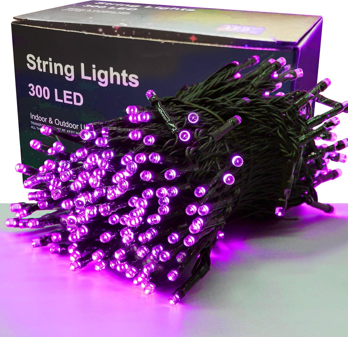 300 LED Halloween String Lights, 98.5FT with 8 Modes, Waterproof, Plug in for Indoor/Outdoor Party Decorations (Purple & Orange)