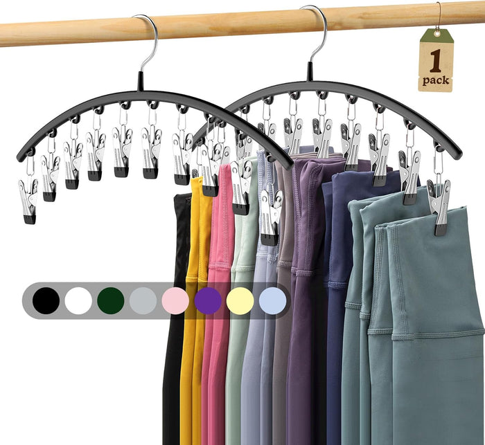 Legging Organizer for Closet, Metal Yoga Pants Hangers 2 Pack w/10 Clips Holds 20 Leggings, Space Saving Hanging Closet Organizer w/Rubber Coated Closet Organizers and Storage, Black