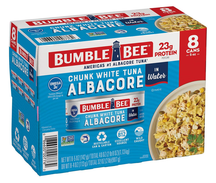 Bumble Bee Chunk White Albacore Tuna in Water, 5 oz Can (Pack of 4) - Wild Caught Tuna - 23g Protein per Serving, High in Omega-3s - Non-GMO Project Verified, Gluten Free, Kosher