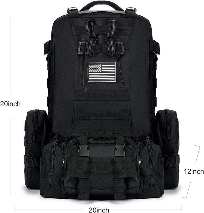 Large Military Tactical Backpack for Men, 40-50L Backpacks for Women, Bug out Bag Army 3 Days Assault Pack Bags Rucksack with Molle System Black