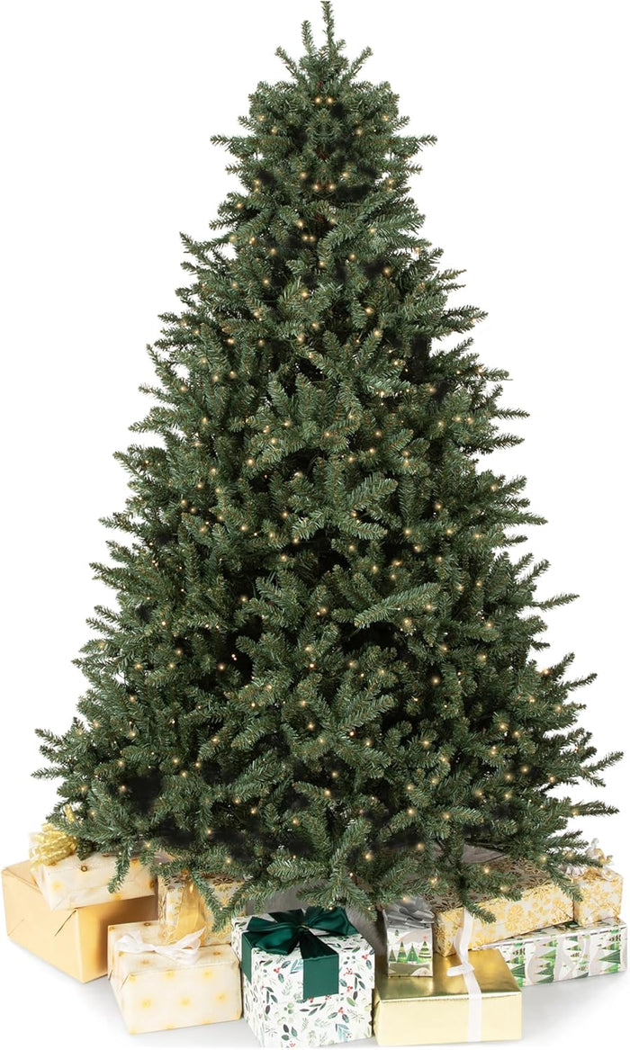 Papyrus Frosted 7 ft Pre-Lit Artificial Christmas Tree, Blue Spruce, Warm White Lights, Includes Stand and Storage Bag