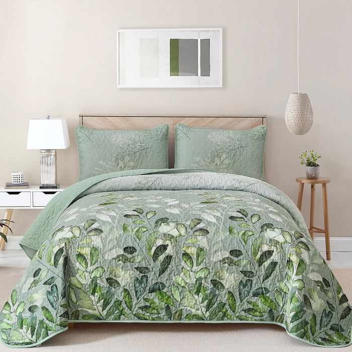 WONGS BEDDING Blue Quilt Set Queen Size,3 Pieces Navy Blue Floral Bedspread Coverlet Set,Soft Microfiber Lightweight Grayish Blue Gradient Floral Bedding Set Queen 96"x90"