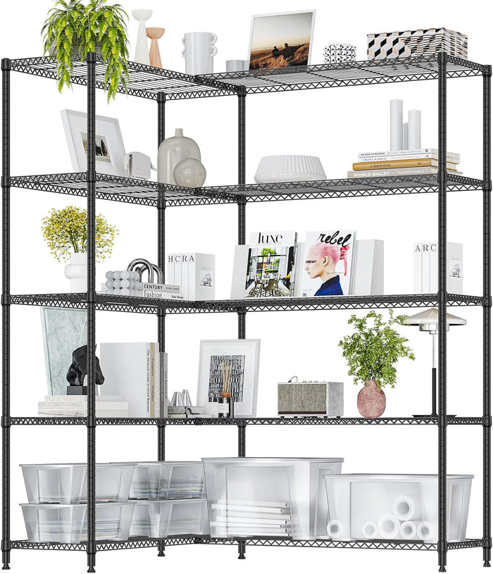 IZEUK 5-Tier Storage Shelving Unit with Wheels, Adjustable Heavy Duty Steel Wire Rack Organizer (Chrome, 17.7" D x 47.2" W x 76.7" H, 1750 lbs Capacity) for Garage, Kitchen, Pantry, Laundry