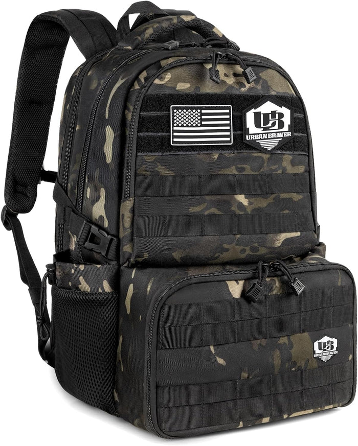 Jueachy Tactical Backpack with Lunch Box for Men: Laptop Compartment Bookbag with lunchbox for Work School for Women Mens Black