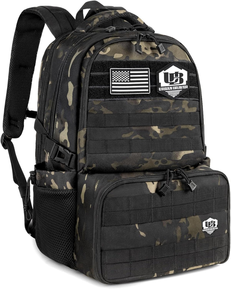 Jueachy Tactical Backpack with Lunch Box for Men: Laptop Compartment Bookbag with lunchbox for Work School for Women Mens Black