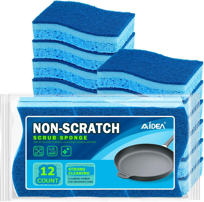AIDEA Non Scratch Scrub Sponge, 24Count, Sponges for Dishes, Sponges Kitchen, Cleaning Sponge, Cleans Fast Without Scratching, Stands Up to Stuck-on Grime, Cleaning Power for Everyday Jobs
