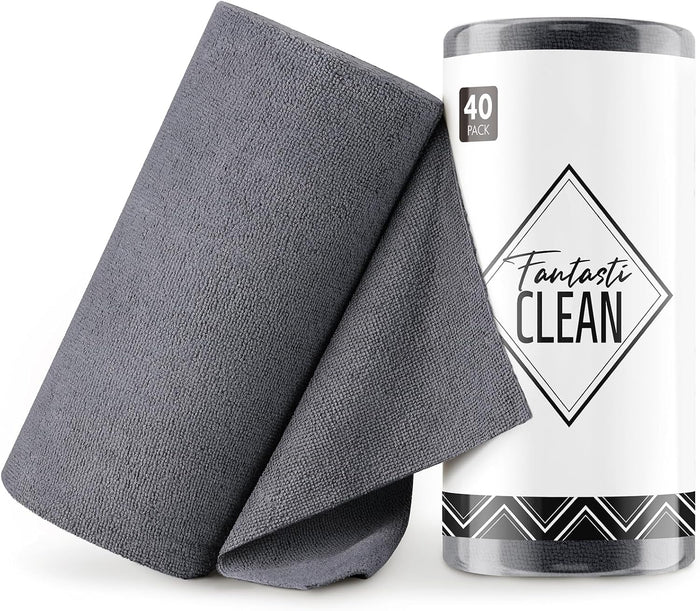 Fantasticlean Microfiber Cleaning Cloth Roll -40 Pack, Tear Away Microfiber Towels, 12" x 12", Reusable, Washable, Scratch Free, Ultra Absorbent Dishcloth for Car, Home Supplies, Pet, Kitchen (Pink)
