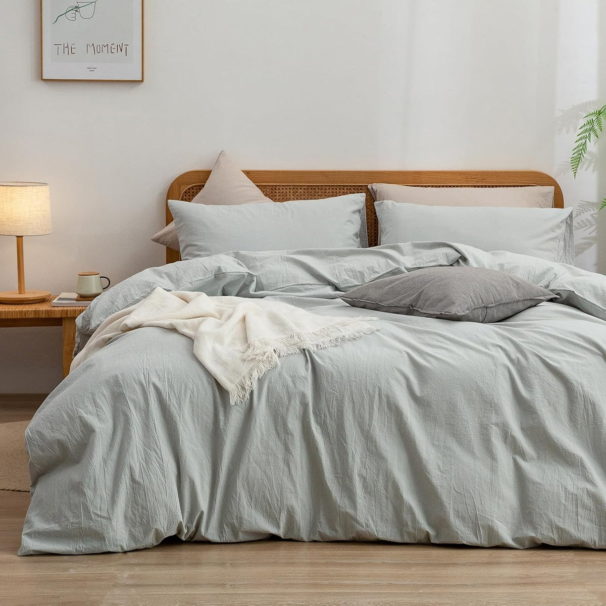 BESTOUCH Duvet Cover Set 100% Washed Cotton Linen Feel Super Soft Comfortable Chic Lightweight 3 PCs Home Bedding Set Solid Cornflower Blue Full/Double