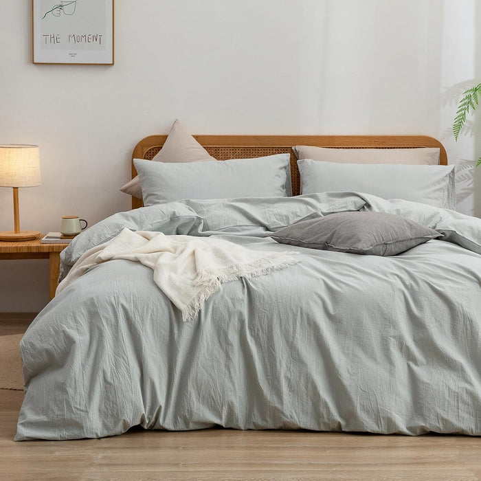 BESTOUCH Duvet Cover Set 100% Washed Cotton Linen Feel Super Soft Comfortable Chic Lightweight 3 PCs Home Bedding Set Solid Cornflower Blue Full/Double