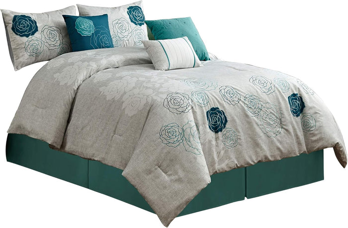 Chezmoi Collection Serene 7-Piece Luxury Autumn Floral Embroidery Comforter Set, Queen, Orange/Brown/Taupe