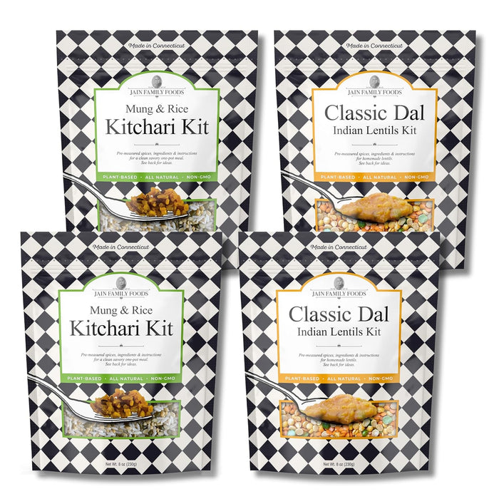 Jain Family Foods Bengali Kitchari Kit | Authentic Indian Meal Kit with Spiced Yellow Lentils | Plant Based, Gluten-Free, High Fiber | Easy One Pot Dinner, Instant Pot Friendly | Serves 2