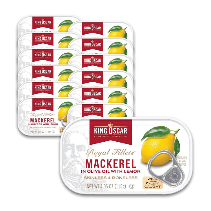 King Oscar Skinless & Boneless Mackerel Variety Pack, 4.05 Ounce Cans (Pack of 6), Skinless & Boneless, Wild Caught Canned Mackerel
