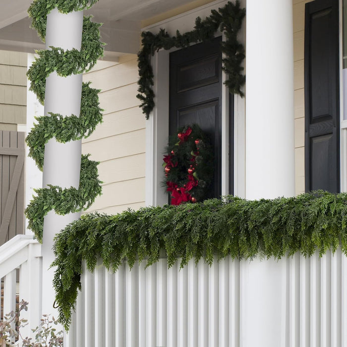 2 Pcs 6ft Christmas Garlands Cypress Garland, 160 Branches Real Touch Artificial Faux Greenery Garland for Mantle, Table, Wall, Indoor, Outdoor Christmas Decorations