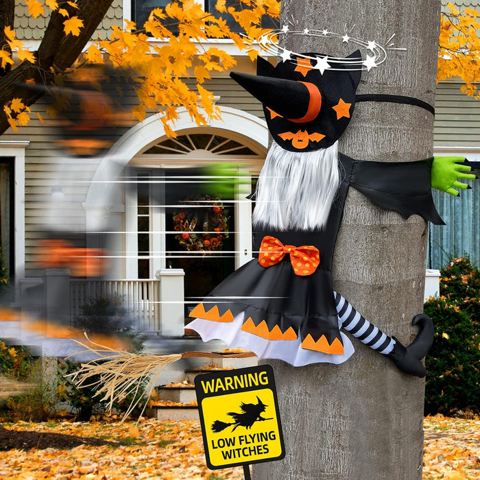 Halloween Decorations Outdoor Crashing Witch: Flying Crashed Witches Hanging into Tree - Halloween Decor for Yard Garden Porch