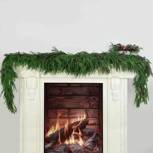 4 Pcs 6 Ft Artificial Norfolk Pine Garland, Real Touch Dense Faux Greenery Garland for Mantle, Table, Wall, Indoor & Outdoor Christmas Decorations