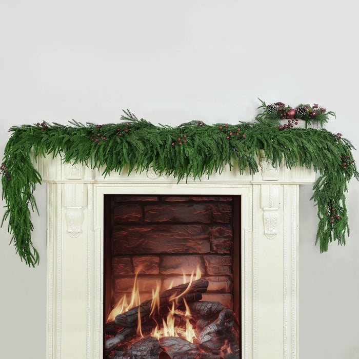 4 Pcs 6 Ft Artificial Norfolk Pine Garland, Real Touch Dense Faux Greenery Garland for Mantle, Table, Wall, Indoor & Outdoor Christmas Decorations