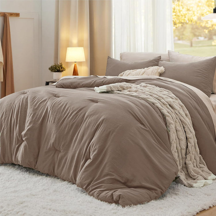 Bedsure King Size Comforter Set, Brown Soft Prewashed Bedding for All Seasons, 3 Pieces GentleSoft™ Warm Down Alternative Bed Set, 1 Lightweight Comforter (104"x90") and 2 Pillowcases (20"x36")