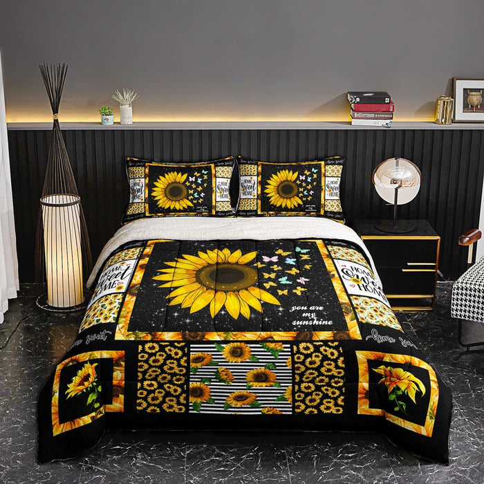 Western Comforter Set Queen Size, Brown Cow Print Faux Leather Patchwork Bedding, Cowboy Ranch Style Quilt, 3 Pcs Bedroom Decor