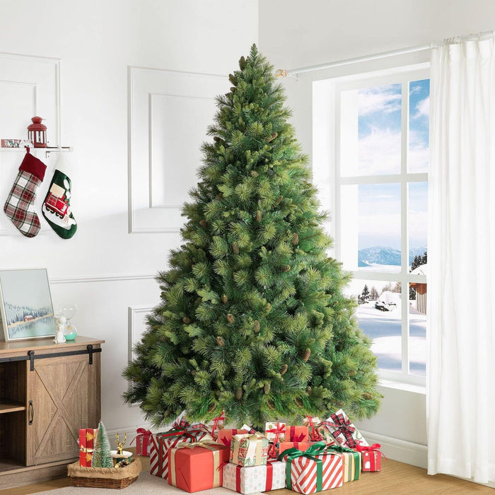 Cynthia 7.5ft Prelit Aritificial Christmas Tree with 3661 Branch Tips, 800 Warm Lights and Metal Stand, 60" Wide Realistic Rustic Christmas Tree with Lights by Naomi Home