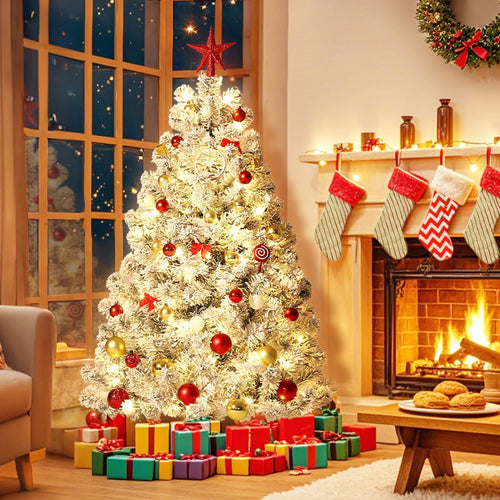 6FT Pre-Lit Artificial Christmas Tree with Color Lights,Green PE & PVC Artificial Xmas Tree,Easy Assembly, Full Branch Tips& Foldable Stand for Home, Office, Party Decoration for Xmas Holiday