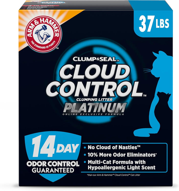 ARM & HAMMER Clump & Seal SLIDE Platinum Multi-Cat Clumping Cat Litter, 14-Day Odor Control, EZ Clean Technology, 18 lbs – No Scrubbing, Powerful Odor Eliminator