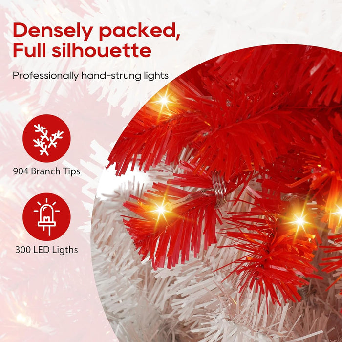 6 FT Candy Cane Artificial Christmas Tree, Red and White Swirl Xmas Tree, Pre Lit Christmas Tree with 380 Warm White Lights, 1200 Tips, 8 Color Modes, Metal Stand
