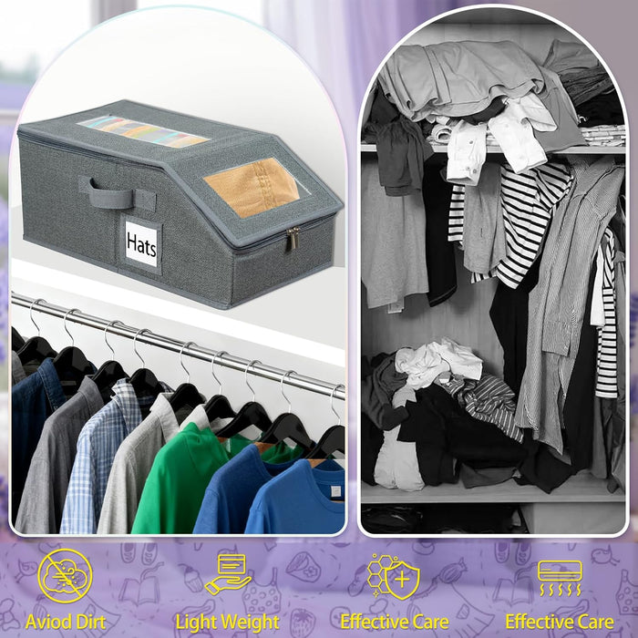 Hat Organizer for Baseball Caps 2P,Hat Storage Box for Closet Wardrobe,Stackable Cap Holder Case with Clear Lid,Men Women Household Essentials