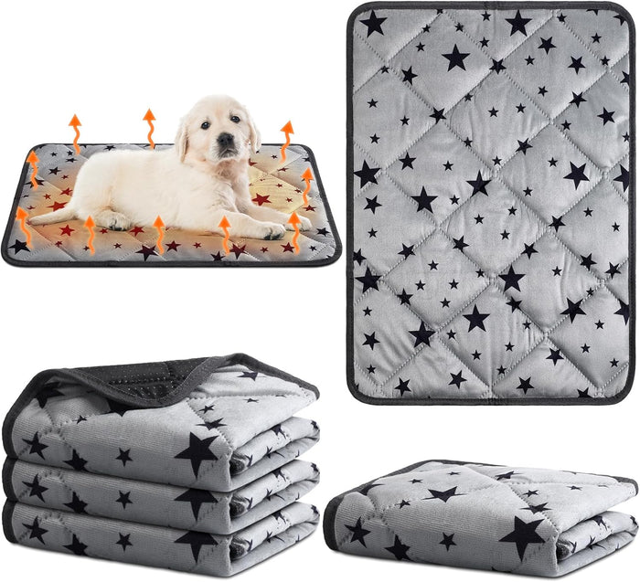 Namalu 4 Pack Self Warming Cat Bed Self Heating Cat Mat Star Pattern Soft Dog Crate Pad Thermal Pet Mat Anti Slip Kennel Dog Washable Warming Bed for Outdoor Indoor(18 x 24 Inch,Gray)
